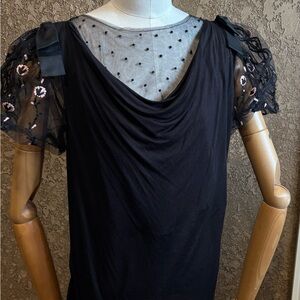 VALENTINO T-SHIRT COUTURE black viscose EMBELLISHED MESH Shirt 8 M